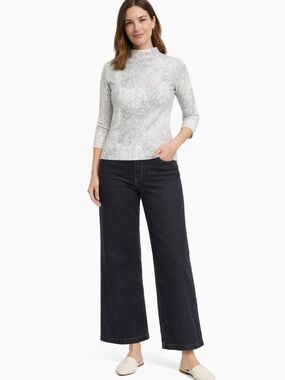 THEORY Textured Mock Neck 3/4 Sleeves Top Black White Abstract Size Small